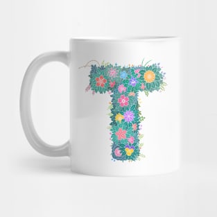 "T" Floral Letter Monogram Mug